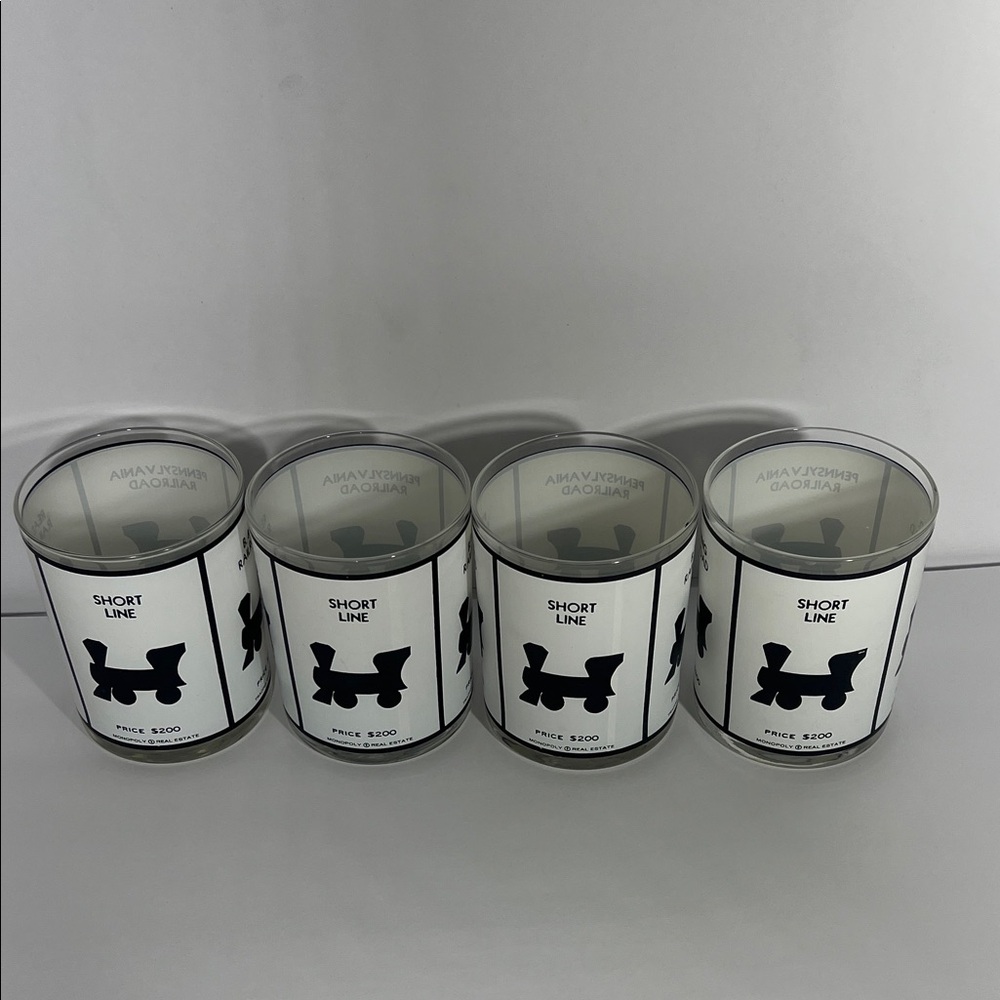 Monopoly Drinking Glasses Set of four- Train-Railroad-Game Night - Picture 3 of 6